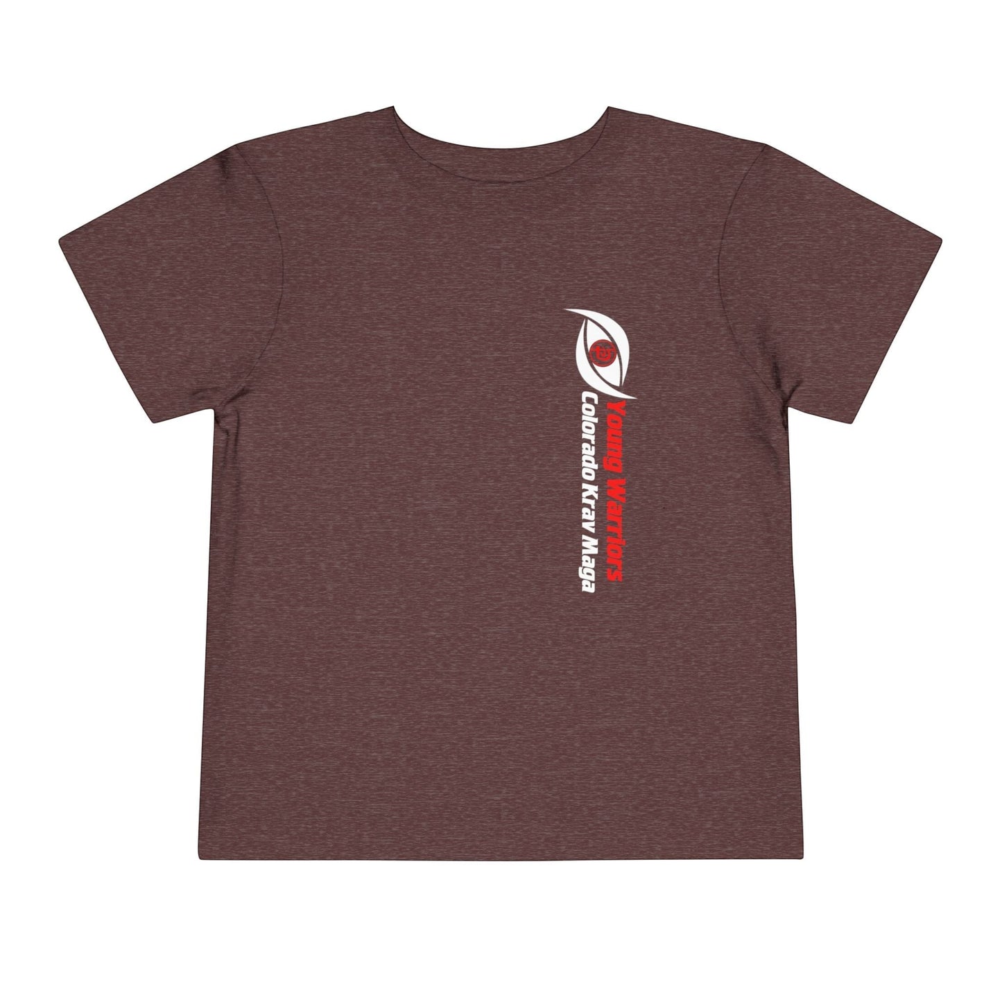 Immortal Krav Maga toddler tee in heathered maroon, featuring a vertical logo with an eye and text.