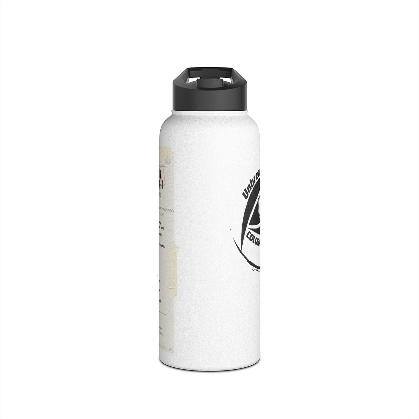 Immortal Krav Maga 32oz white stainless steel water bottle with black lid, double-wall insulated, matte finish.