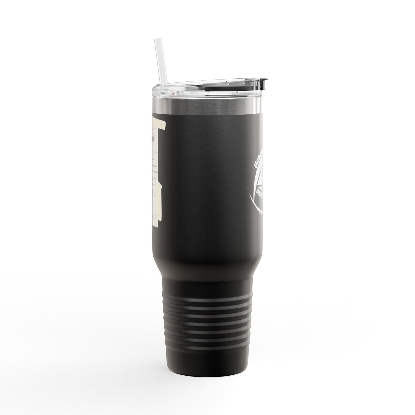 Immortal Krav Maga 40oz black stainless steel tumbler with straw and twist-lock lid, features a tactical design.