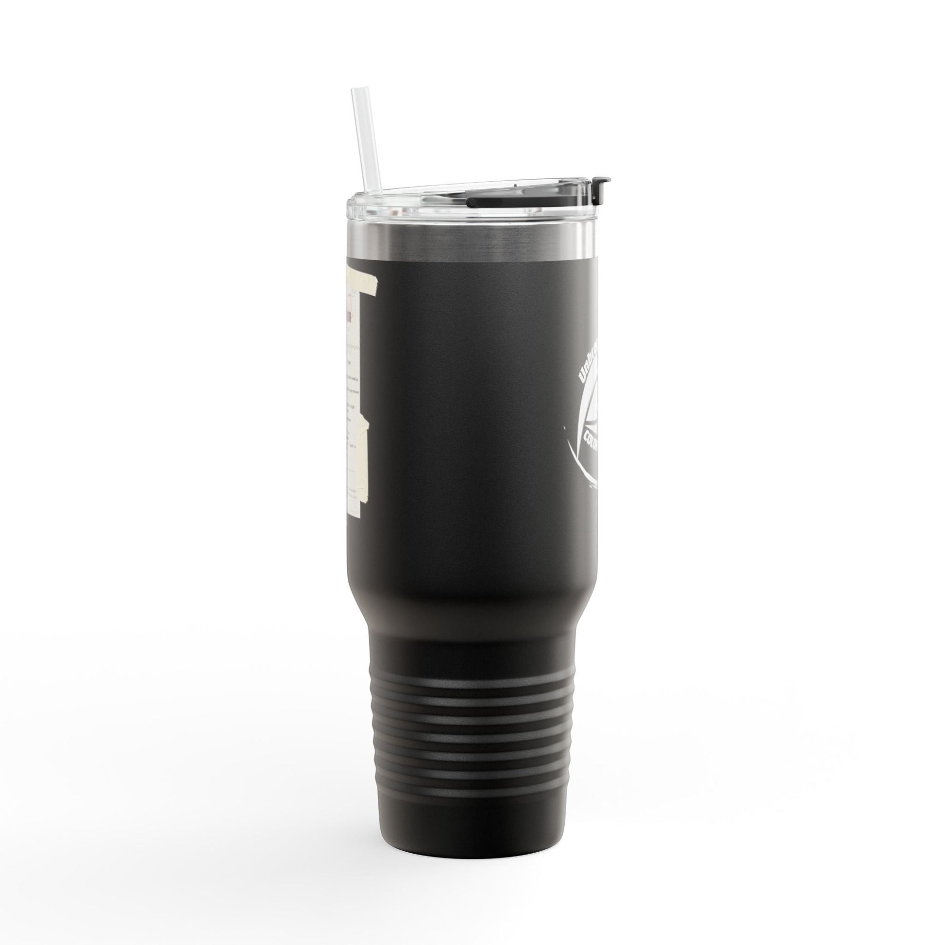 Immortal Krav Maga 40oz black stainless steel tumbler with straw and twist-lock lid, features a tactical design.