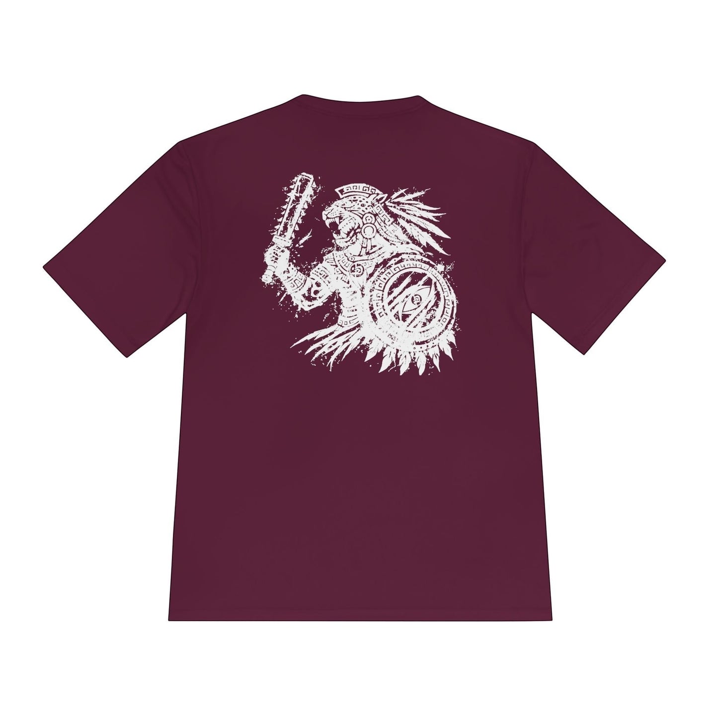 Immortal Krav Maga maroon 100% polyester Aztec warrior graphic tee. Moisture-wicking, quick-drying fabric.