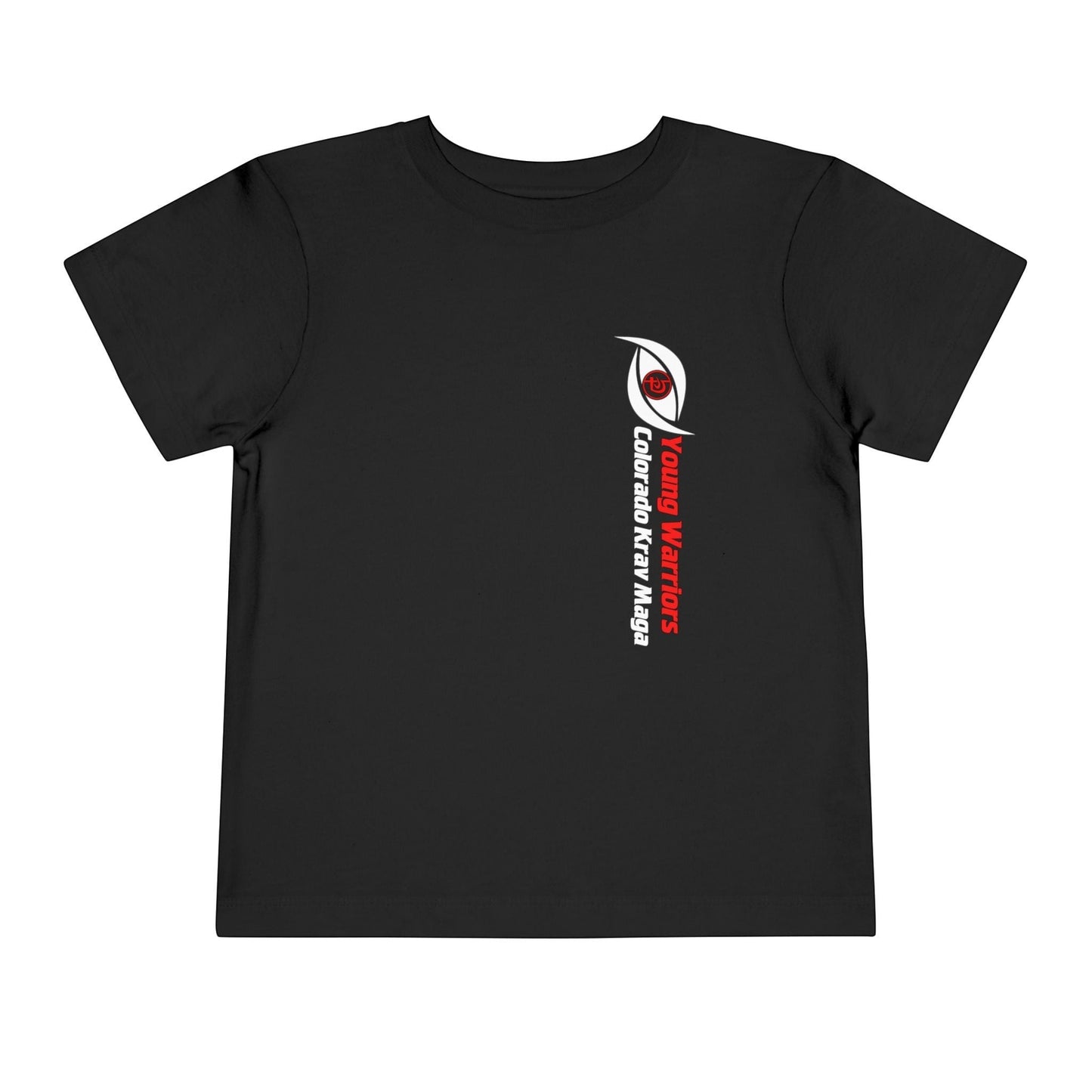 Immortal Krav Maga black toddler t-shirt with "Young Warriors Colorado Krav Maga" text and eye logo.