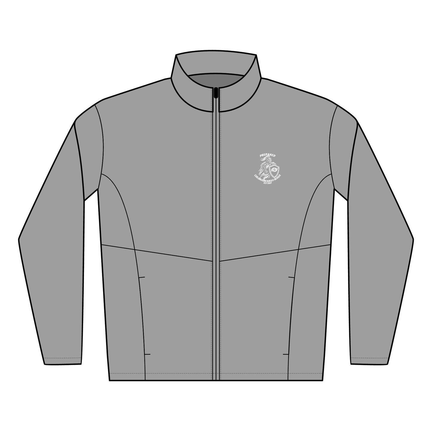Immortal Krav Maga grey soft shell jacket with embroidered logo on chest. Water-resistant and windproof.
