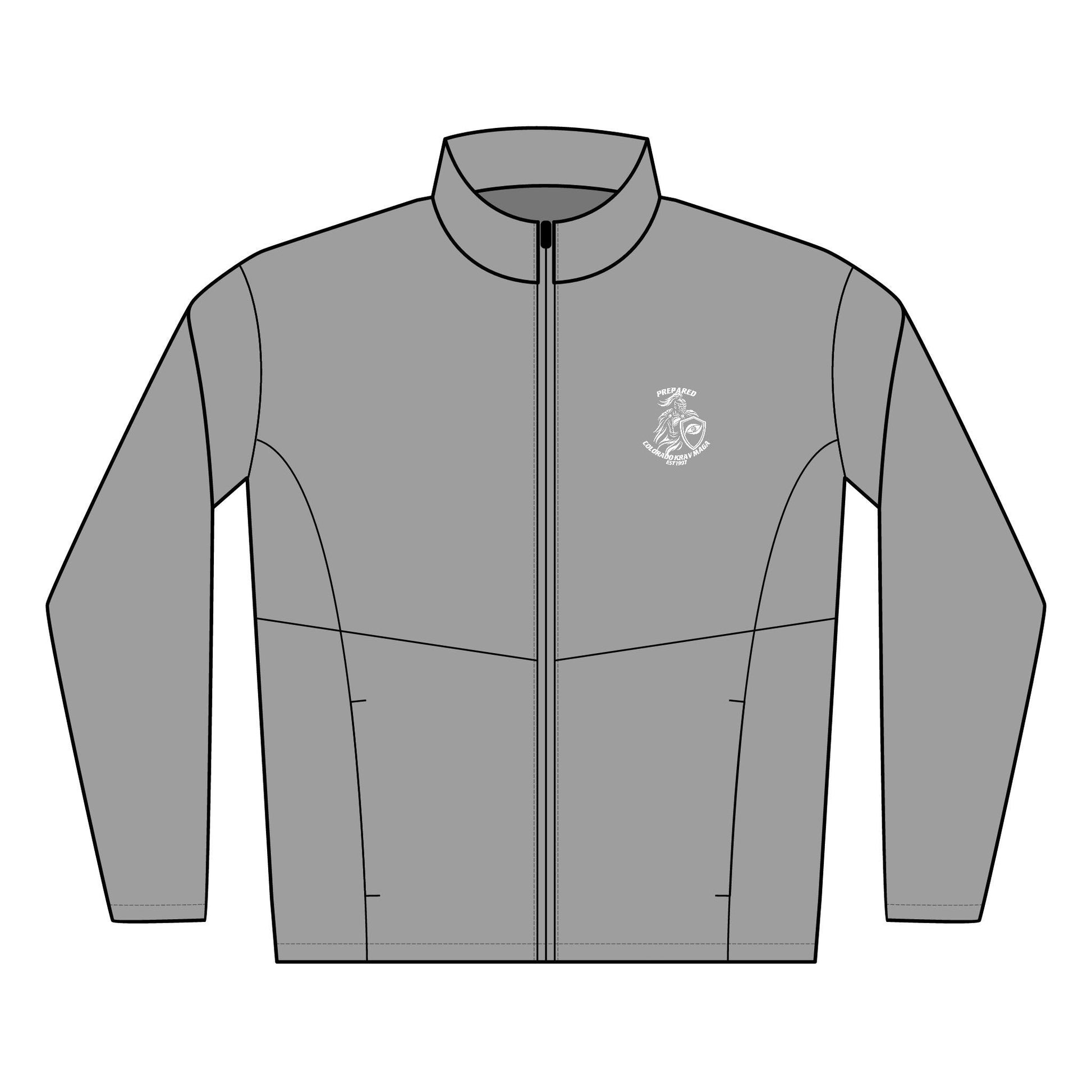 Immortal Krav Maga grey soft shell jacket with embroidered logo on chest. Water-resistant and windproof.