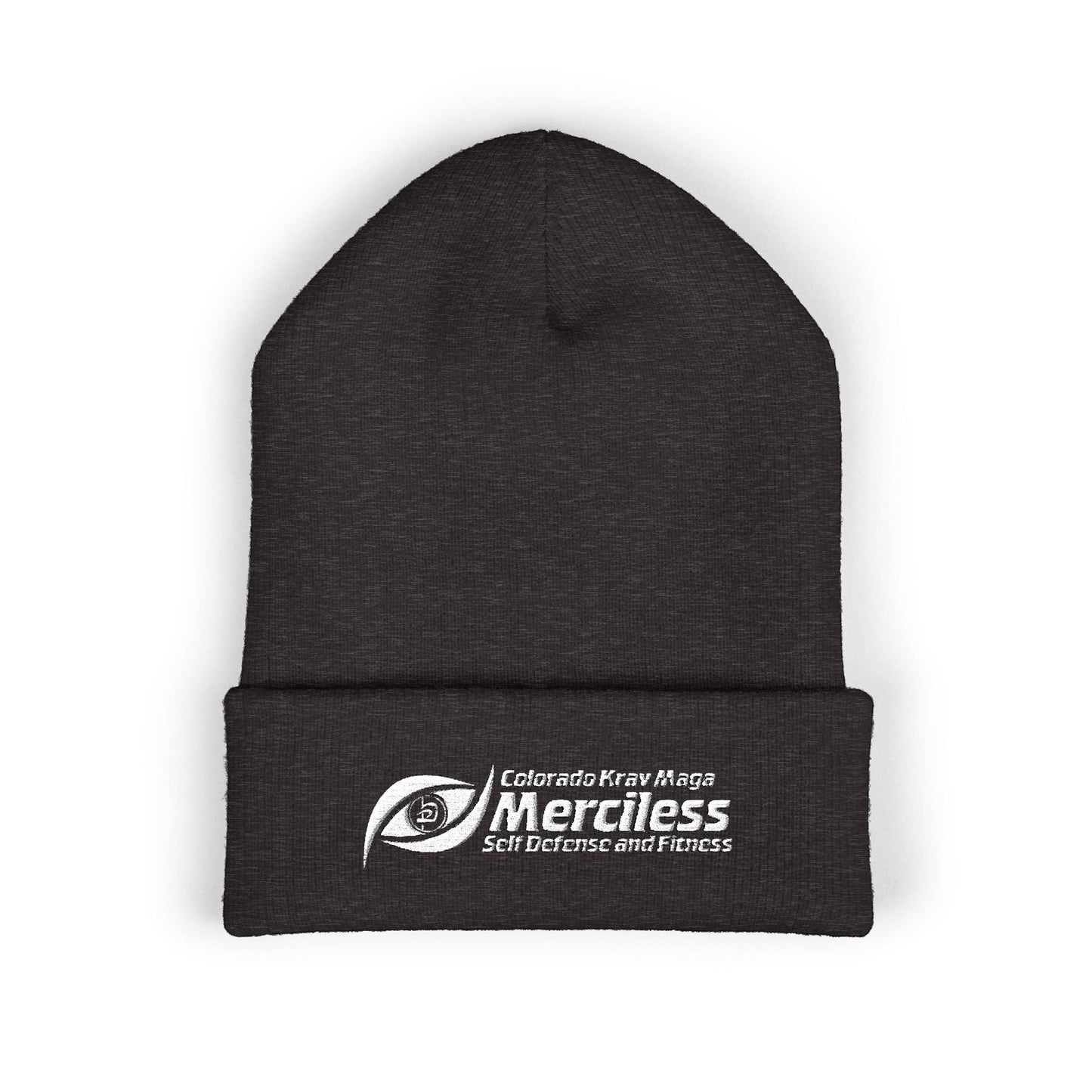 Immortal Krav Maga Merciless embroidered dark grey acrylic cuffed beanie for self defense and fitness