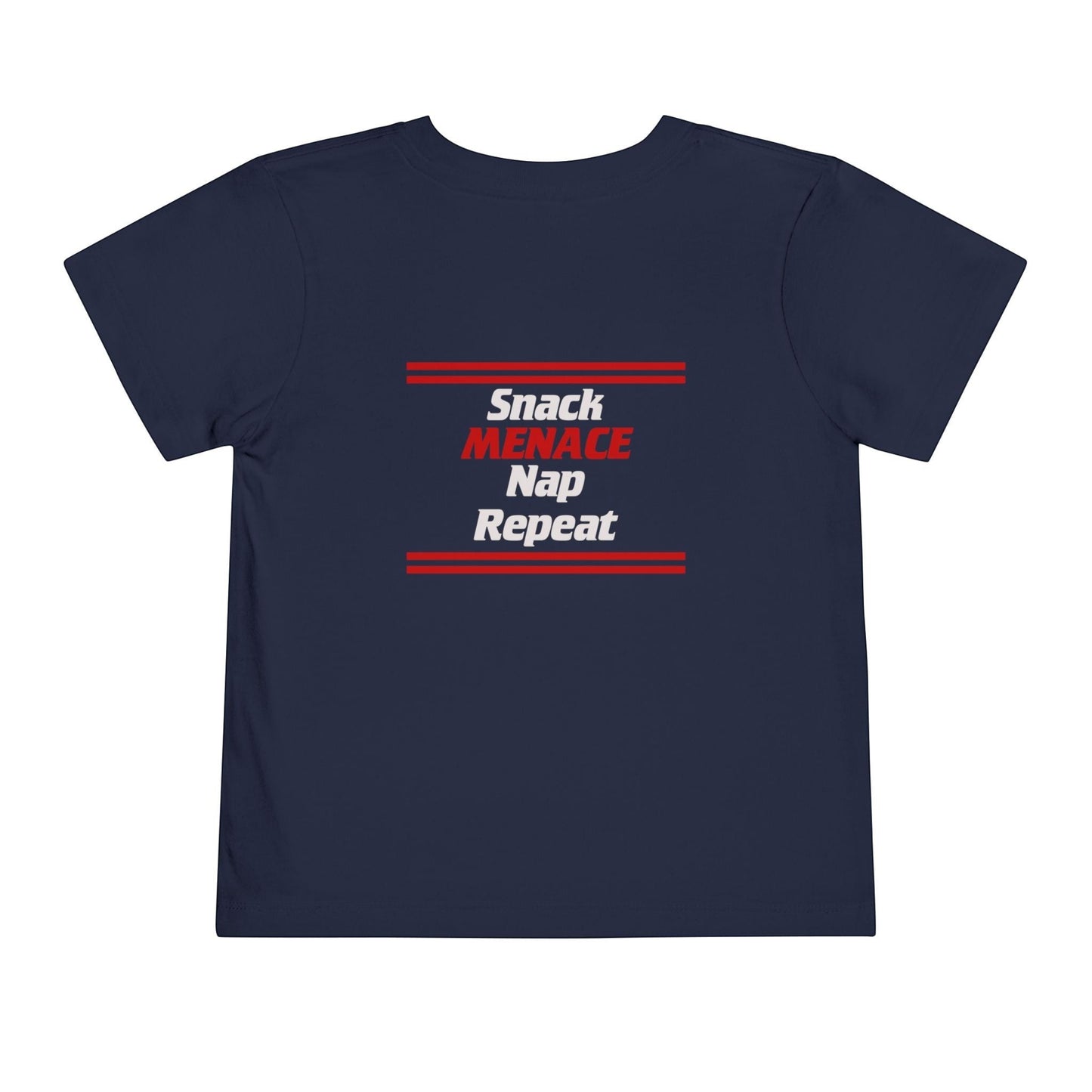 Immortal Krav Maga toddler tee in navy blue with "Snack Menace Nap Repeat" graphic. 100% cotton.