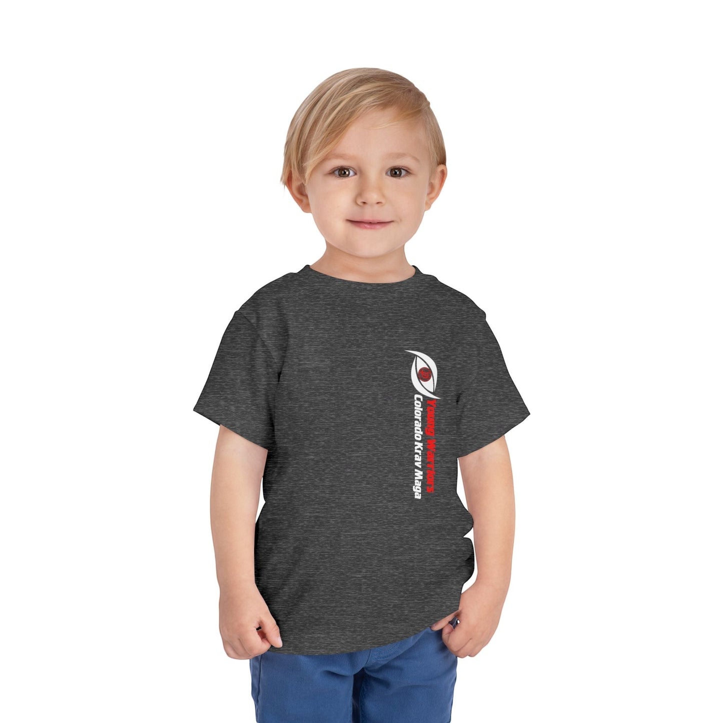 Immortal Krav Maga dark heather toddler t-shirt with vertical logo on the left chest. 100% cotton.