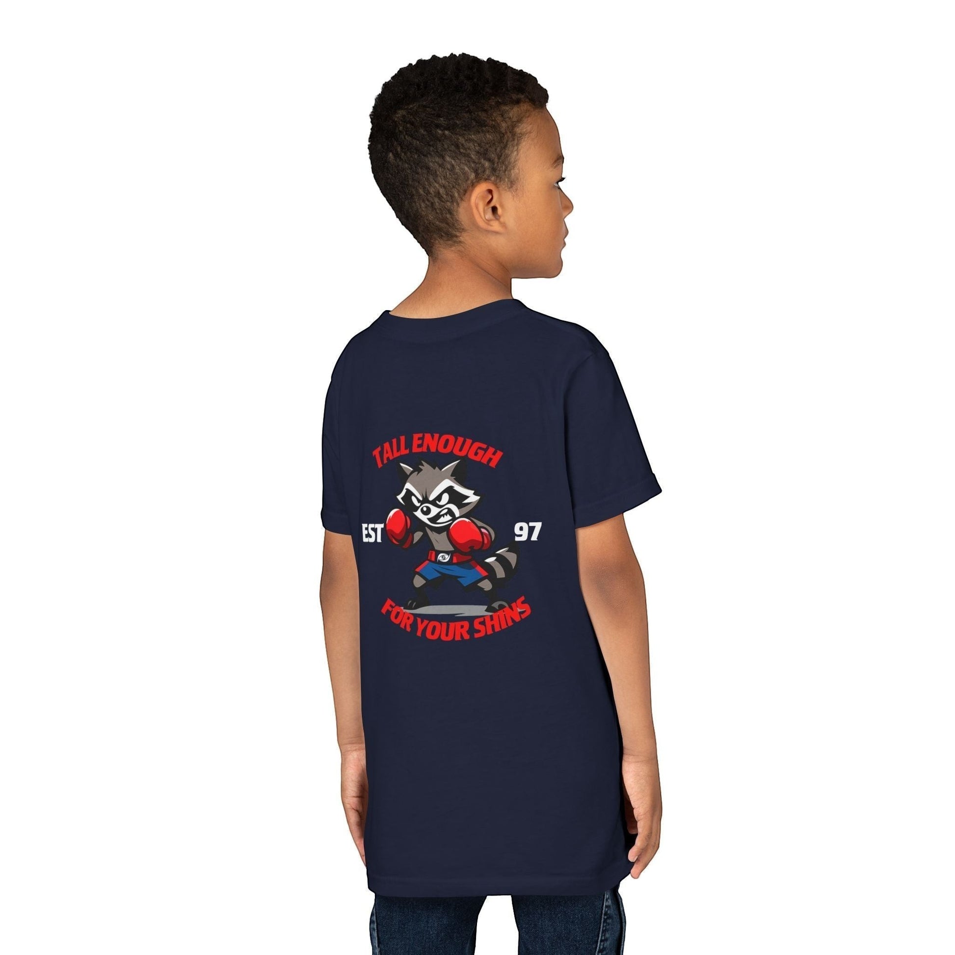 Immortal Krav Maga youth black 100% cotton t-shirt with 'Colorado Krav Maga Young Warriors' eye graphic on chest.
