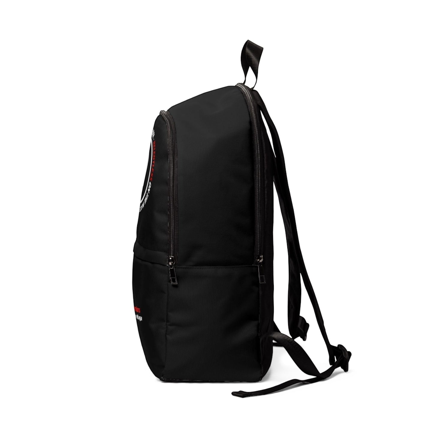 Immortal Krav Maga Youth Warriors backpack in black nylon with three zippered compartments and padded mesh straps.